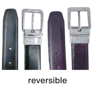 Reversible Belt Black‎ Burgundy Leather Silver Buckle Made in Italy Mens S